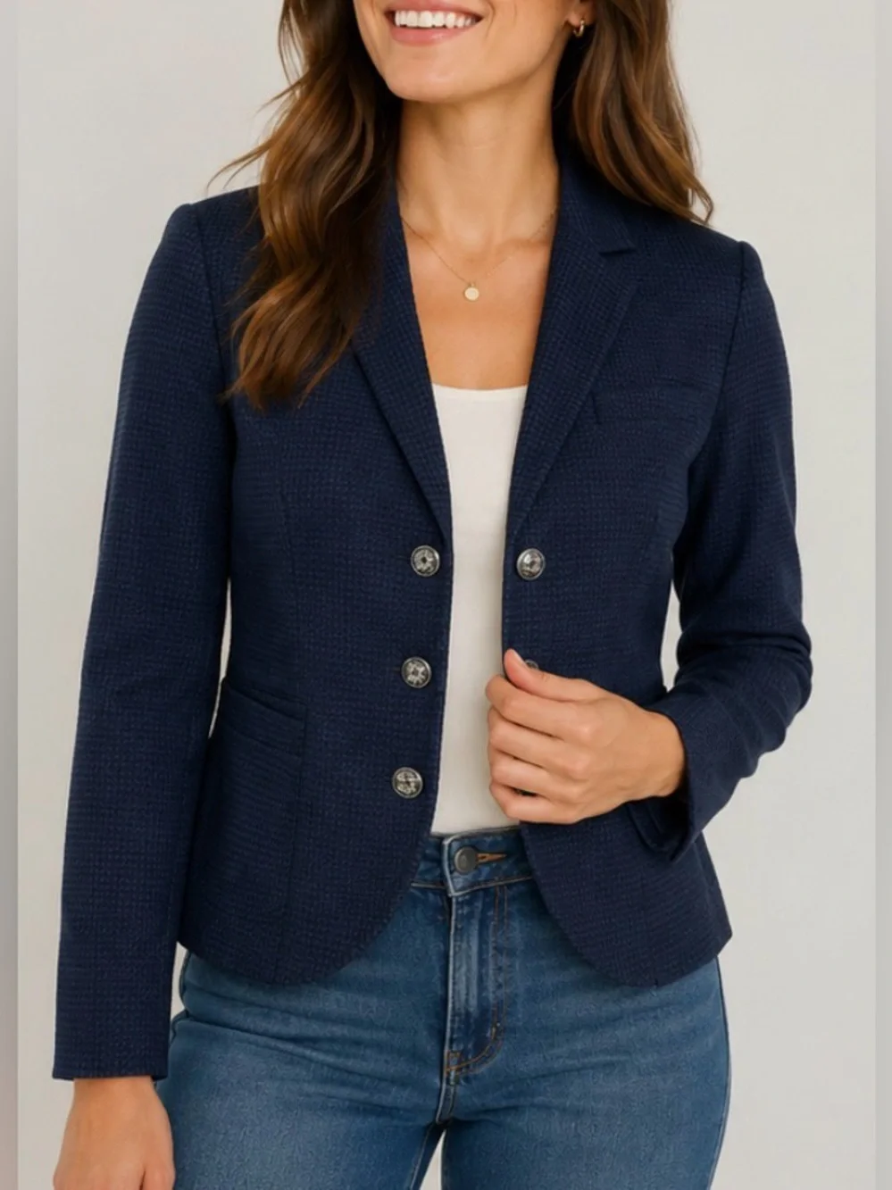 White House Black Market Navy and Black‎ Textured Jacket - Blue/Black Size 10